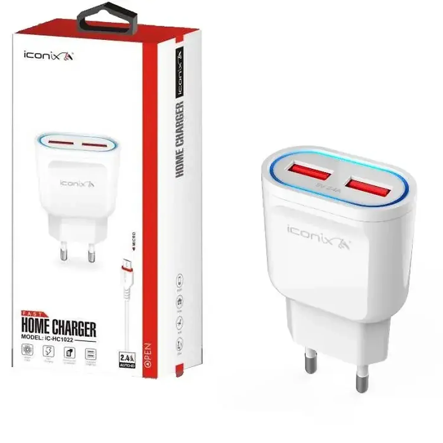Adaptateur AC/DC 5V/2.4A avec Cable Micro USB ICONIX