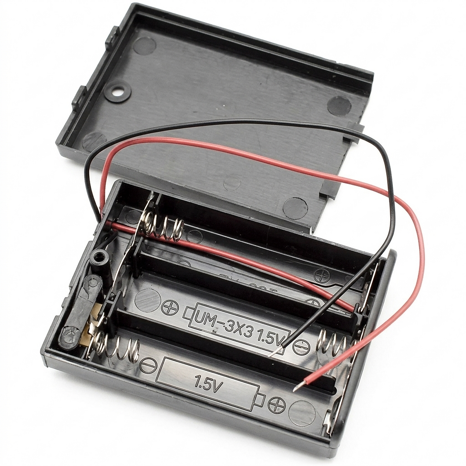 Support de batterie 3 x AA 1,5 V avec couvercle et interrupteur ON/OFF