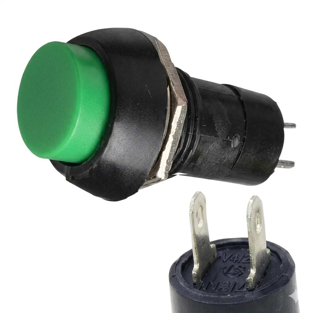 Bouton poussoir rond en plastique autobloquant 12 mm 2 PIN PBS-11A Vert