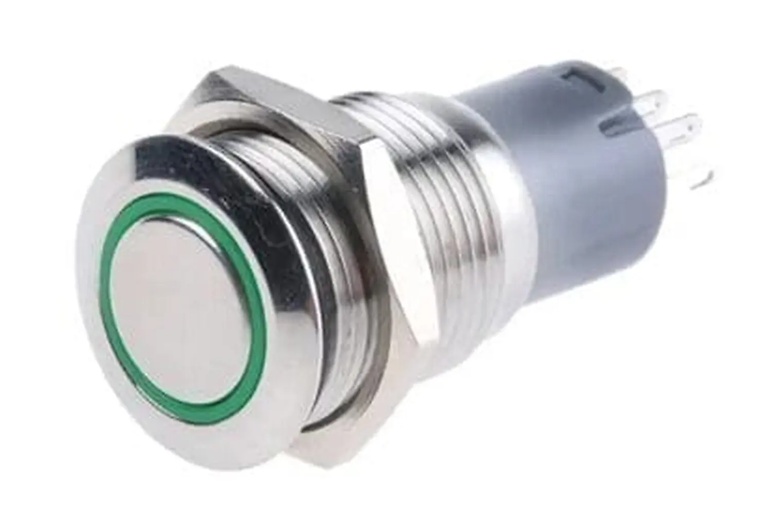 [DCD-02-C14] Bouton poussoir métallique étanche 16 mm 110-220 V avec voyant LED Vert