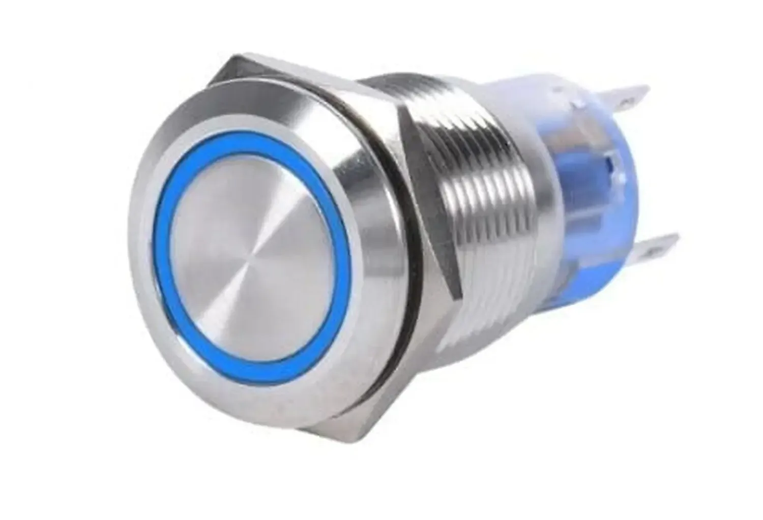 [DCD-02-C15] Bouton poussoir métallique étanche momentané 16mm 12-24 V avec voyant LED bleu