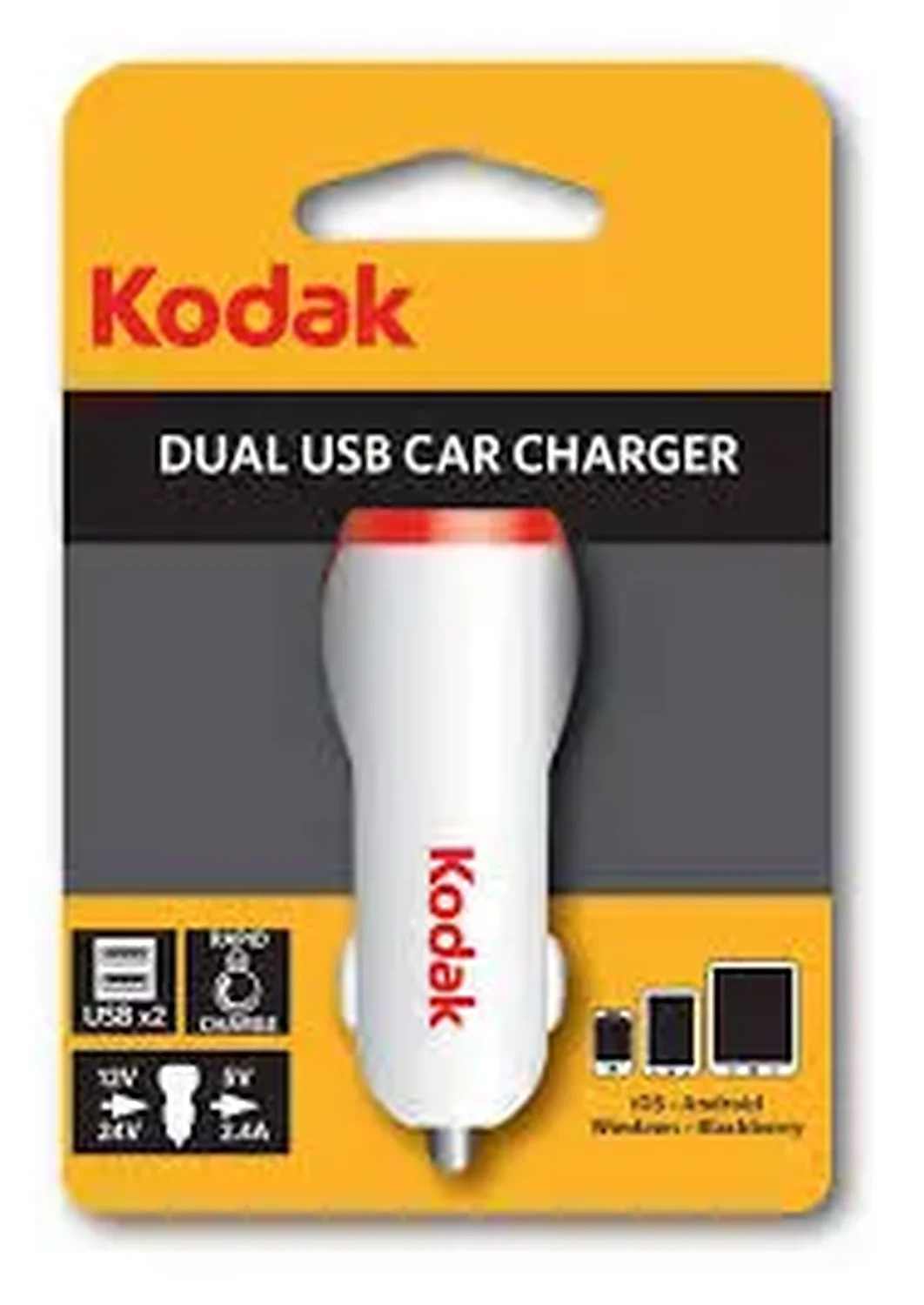 [DB-01-K27] Chargeur voiture USB 2 sorties 2.4A Kodak