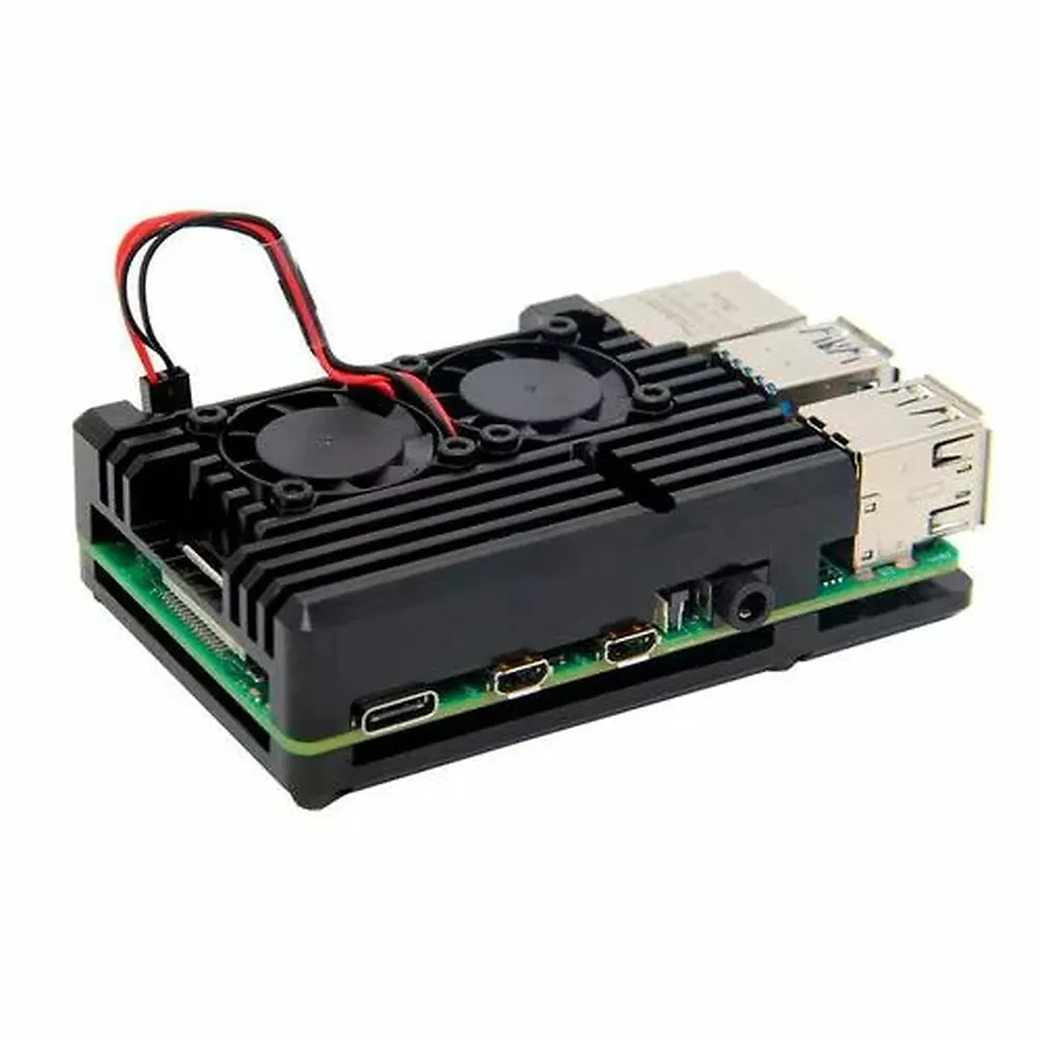 [DRS-02-A45] Kit boitier aluminium Noir avec double ventilateur pour Raspberry PI4