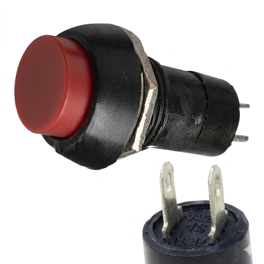 [DCD-02-C18] Bouton poussoir rond en plastique autobloquant 12 mm 2 PIN PBS-11B rouge