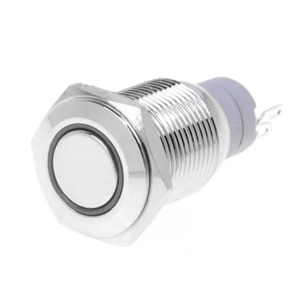 [DCD-02-C12] Bouton poussoir métallique étanche momentané 16mm 12-24V + voyant LED vert