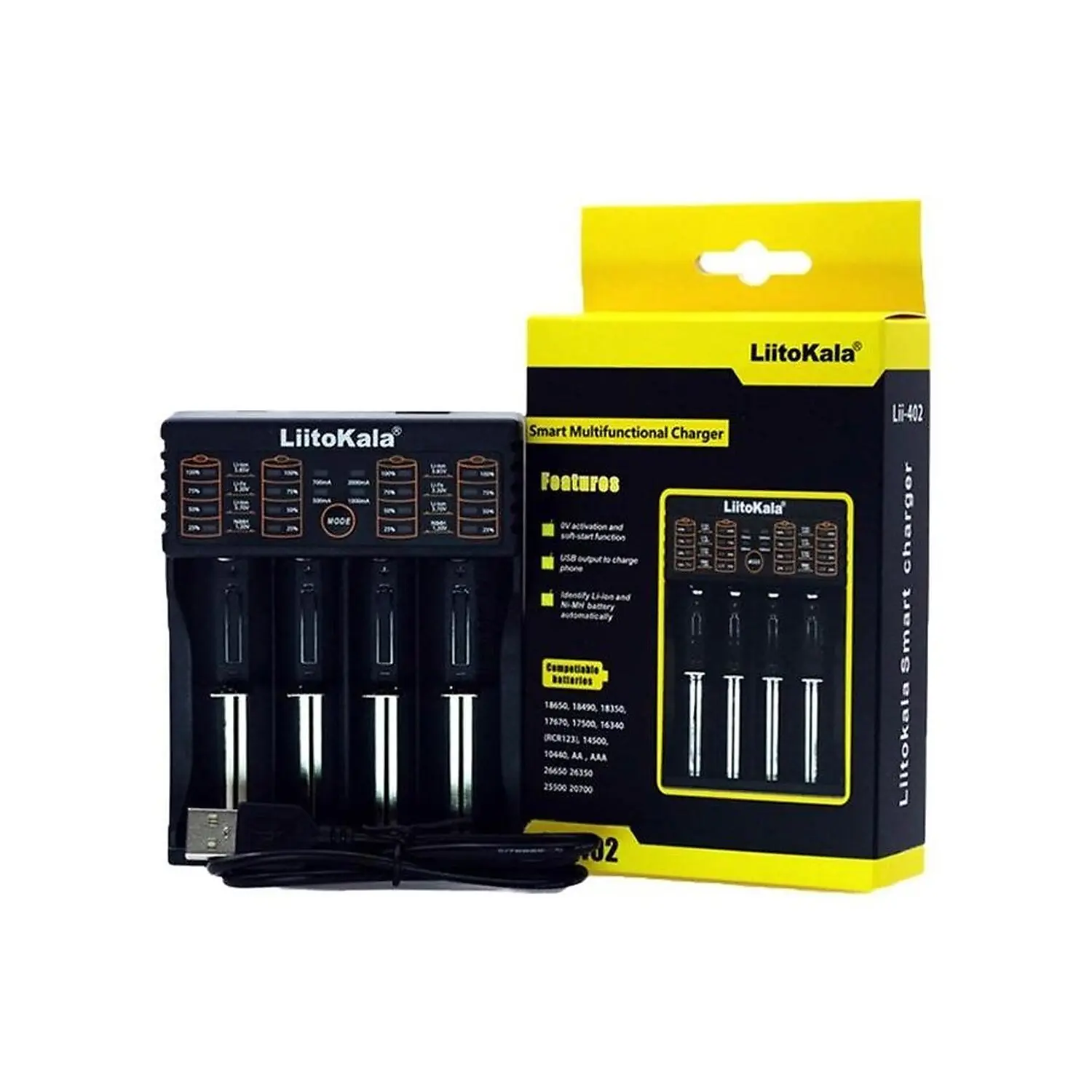 [DAR-02-S43] chargeur quadriple batterie 18650 Lii-402