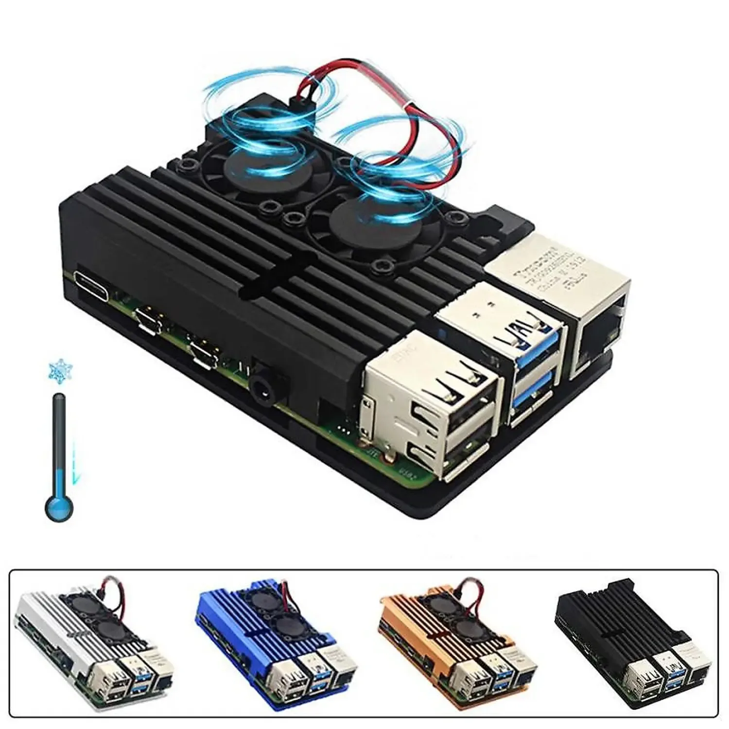 [DRS-03-A40] Kit boitier aluminium noir avec double ventilateur pour Raspberry PI5